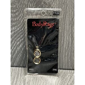 BodyRage 00G Steel Ear‎ Plugs Gold Black Geometric Design